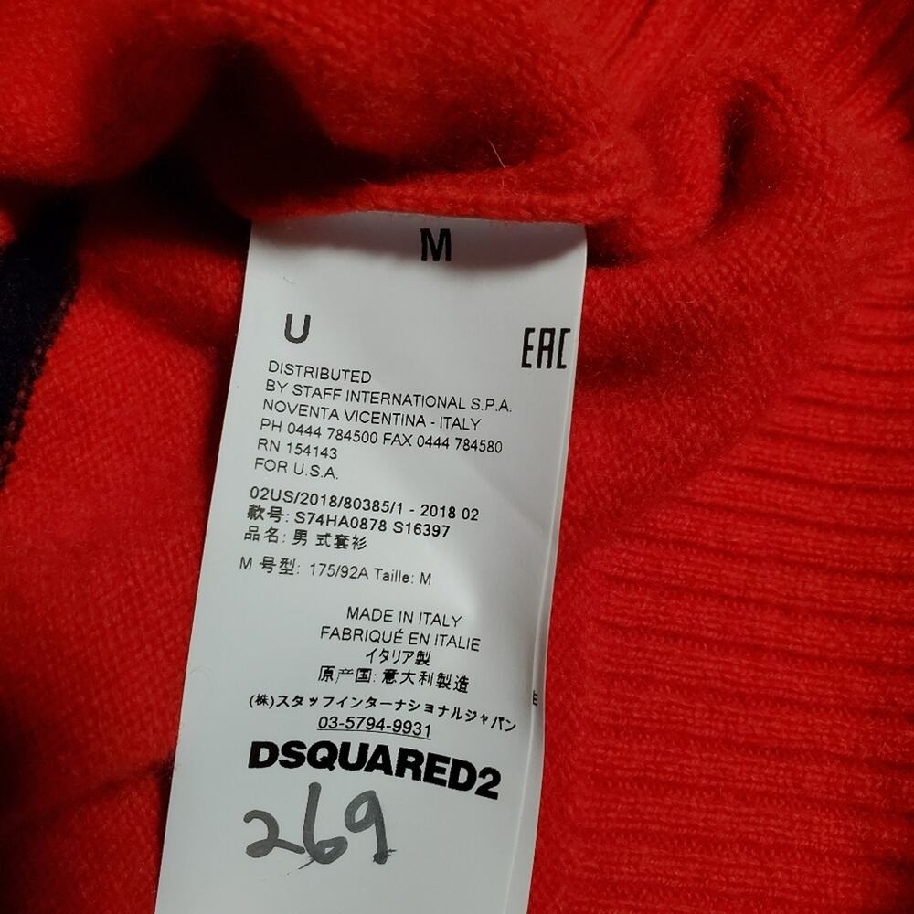 NWT$550 DSQUARED2 Mens 100% Wool Red Black Green Stripe Crewneck Sweater Sz Med - Picture 10 of 11